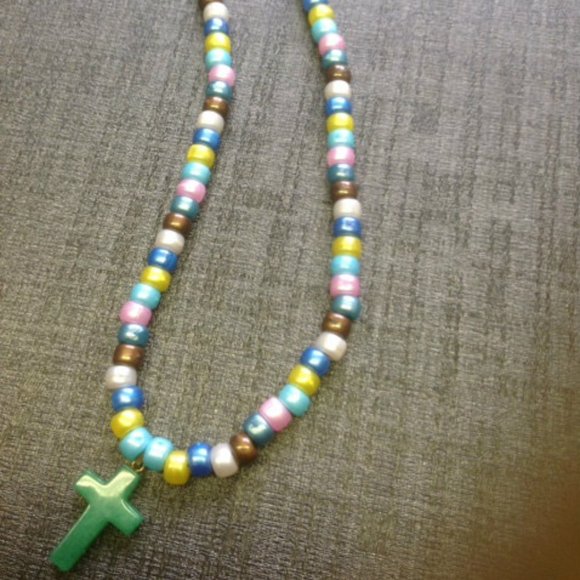 Pepperjack Beaded Jade Cross Necklace - Picture 2 of 4